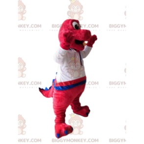 Fuchsia Dinosaurier BIGGYMONKEY™ Maskottchen Kostüm mit weißem