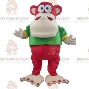 Rot-brauner Affe BIGGYMONKEY™ Maskottchen-Kostüm mit grünem und