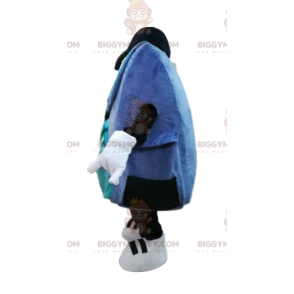 Blauwe en paarse rugzak BIGGYMONKEY™ mascottekostuum met grote