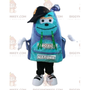 Traje de mascote BIGGYMONKEY™ com mochila azul e roxa com