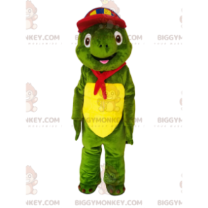 Grön sköldpadda BIGGYMONKEY™ maskotdräkt med flerfärgad keps och bandana - Sköldpaddan maskot - BiggyMonkey.com