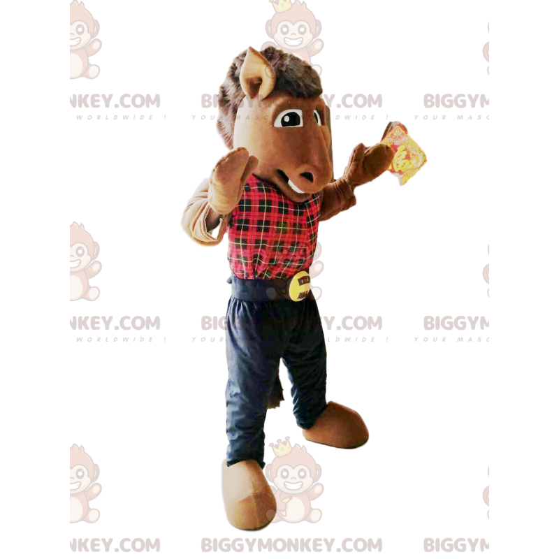 Costume de mascotte BIGGYMONKEY™ de cheval avec une chemise à Costume de mascotte BIGGYMONKEY™ de cheval avec une chemise à