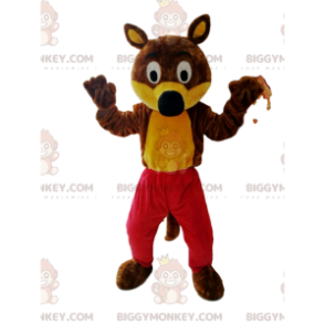 Grappige bruine en gele wolf BIGGYMONKEY™ mascottekostuum met