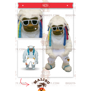 Kostým BIGGYMONKEY™ Fat White Yeti maskota s barevnými dredy