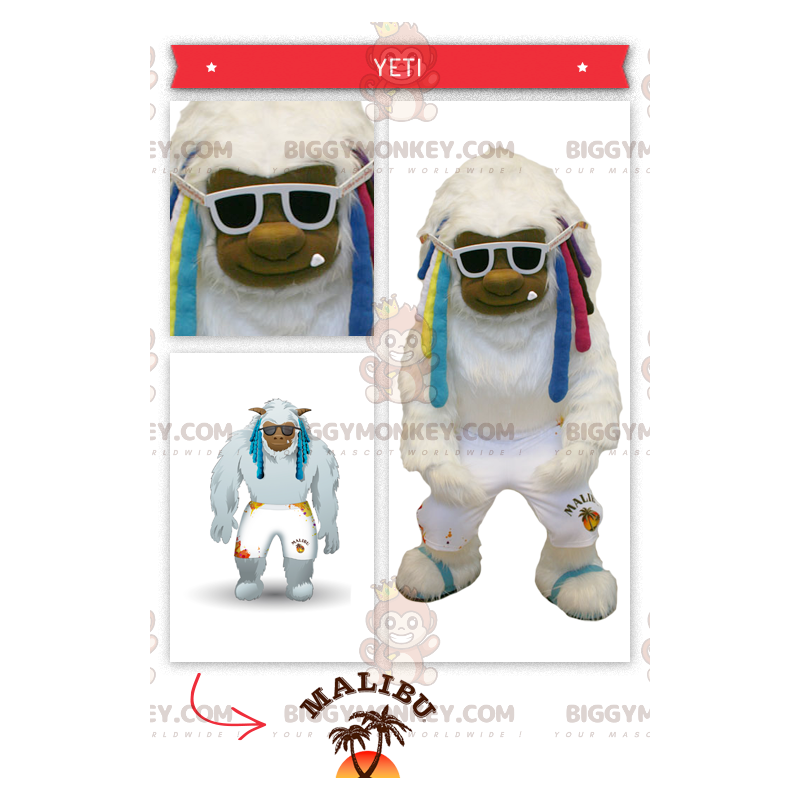 BIGGYMONKEY™ Fat White Yeti-mascottekostuum met kleurrijke BIGGYMONKEY™ Fat White Yeti-mascottekostuum met kleurrijke