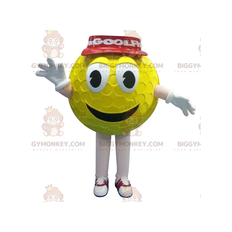 BIGGYMONKEY™ Maskottchenkostüm Gelber Golfball mit roter Kappe