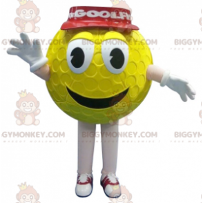 BIGGYMONKEY™ Maskottchenkostüm Gelber Golfball mit roter Kappe