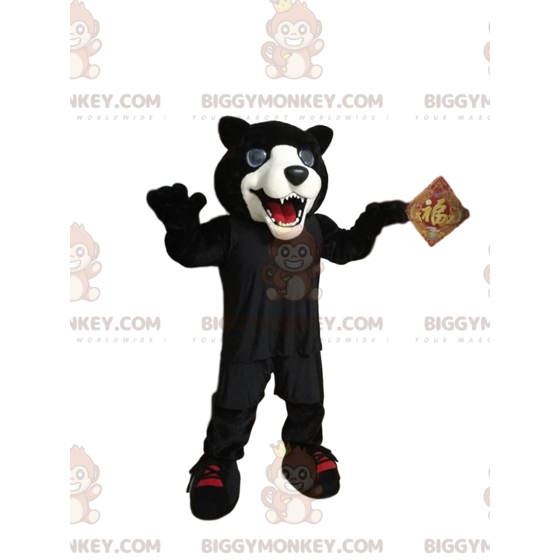 Costume de mascotte BIGGYMONKEY™ de panthère noire et blanche Costume de mascotte BIGGYMONKEY™ de panthère noire et blanche