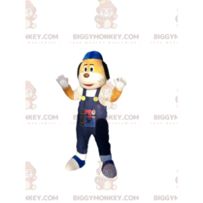 BIGGYMONKEY™ Mascottekostuum voor kleine gele en witte hond met blauwe overall - Hondenmascottes - BiggyMonkey.com