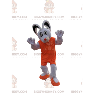 Hvid mus BIGGYMONKEY™ maskotkostume med orange outfit -