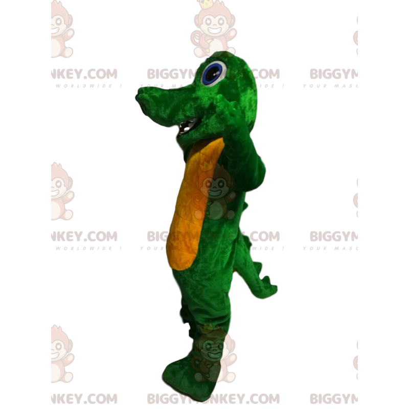 Costume de mascotte BIGGYMONKEY™ de dragon vert et jaune avec Costume de mascotte BIGGYMONKEY™ de dragon vert et jaune avec