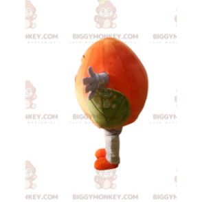 Orange persika BIGGYMONKEY™ maskotdräkt med vackra gröna blad -