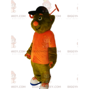 Green Alien BIGGYMONKEY™ Mascot Costume with Orange Shirt -