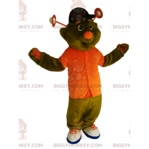 Green Alien BIGGYMONKEY™ Mascot Costume with Orange Shirt -