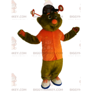 Green Alien BIGGYMONKEY™ Mascot Costume with Orange Shirt -