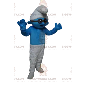 Disfraz de mascota BIGGYMONKEY™ Pitufo azul y blanco con gafas