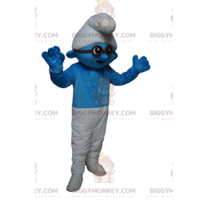 Traje de mascote BIGGYMONKEY™ Smurf azul e branco com óculos