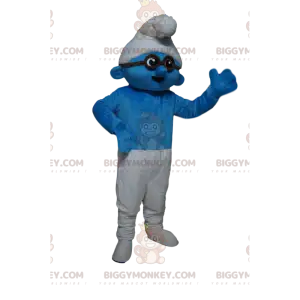 Disfraz de mascota BIGGYMONKEY™ Pitufo azul y blanco con gafas