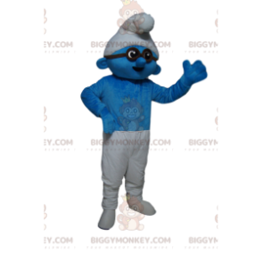 BIGGYMONKEY™ maskottiasu Sinivalkoinen Smurffi mustilla