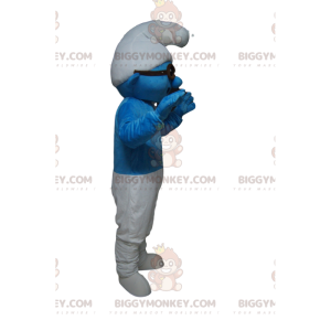 Disfraz de mascota BIGGYMONKEY™ con mosca azul y negra en ropa deportiva