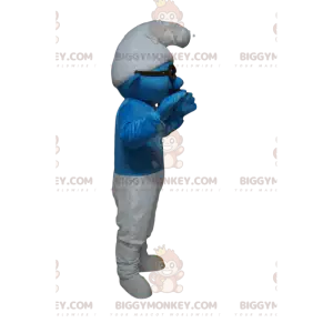 Disfraz de mascota BIGGYMONKEY™ Pitufo azul y blanco con gafas