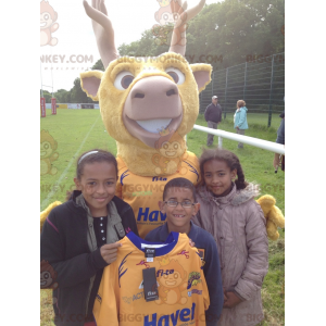 Gigantisch geel kariboe-rendier BIGGYMONKEY™-mascottekostuum -