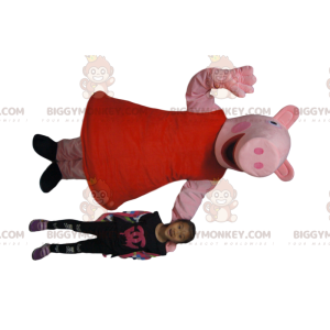 Very Smiling Pig BIGGYMONKEY™ Mascot Costume With Red Dress –