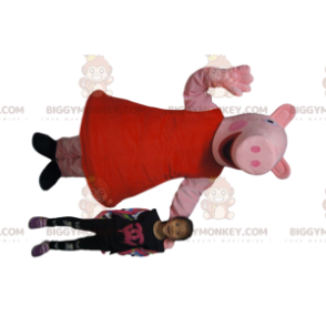 Very Smiling Pig BIGGYMONKEY™ Mascot Costume With Red Dress - Pig Mascots - BIGGYMONKEY_013989 - BiggyMonkey.com