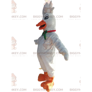 Witte gans BIGGYMONKEY™ mascottekostuum met schattig embleem en
