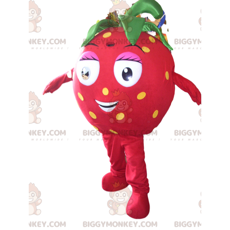 Costume de mascotte BIGGYMONKEY™ de fraise coquette avec de Costume de mascotte BIGGYMONKEY™ de fraise coquette avec de