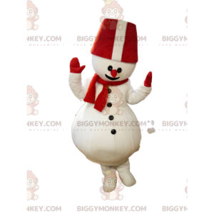 Snowman BIGGYMONKEY™ Mascot Costume With Big Red Hat –