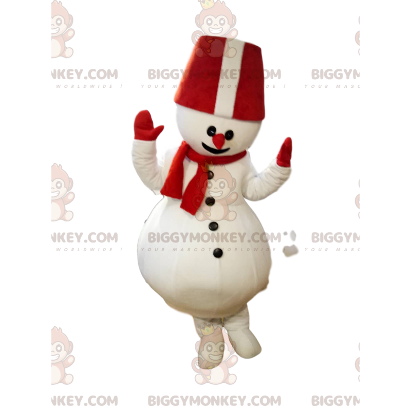 Costume de mascotte BIGGYMONKEY™ de bonhomme de neige avec un Costume de mascotte BIGGYMONKEY™ de bonhomme de neige avec un