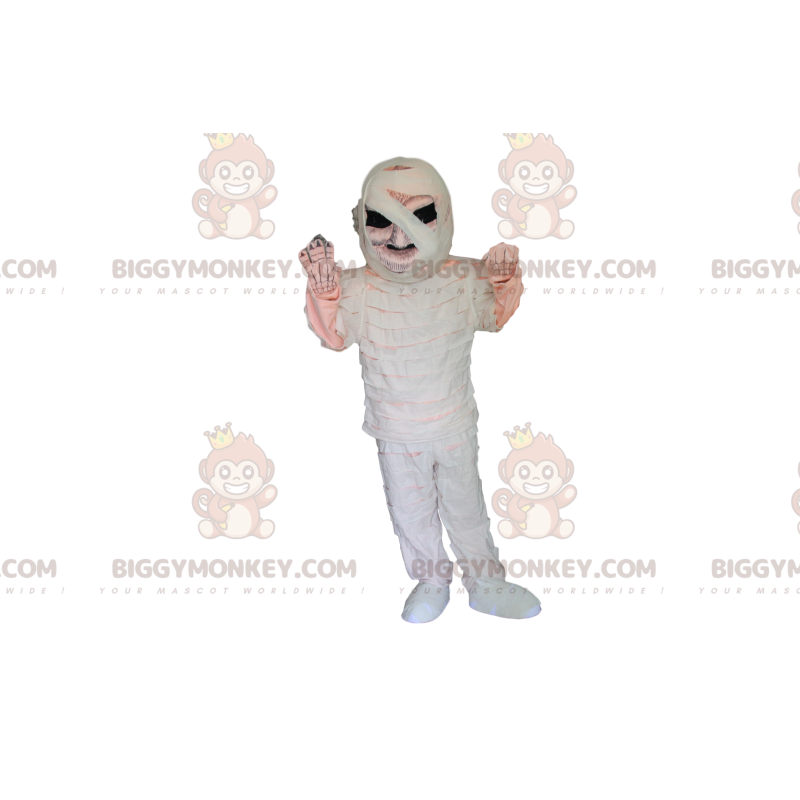 BIGGYMONKEY™ Mascot Costume of Mummified Skeleton with Black BIGGYMONKEY™ Mascot Costume of Mummified Skeleton with Black