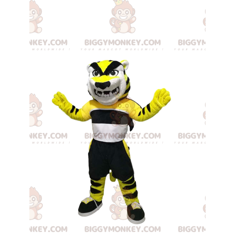 Meget truende tiger BIGGYMONKEY™ maskotkostume med sportstøj - Meget truende tiger BIGGYMONKEY™ maskotkostume med sportstøj -