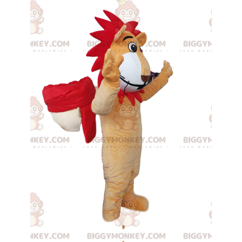 Disfraz de mascota BIGGYMONKEY™ León divertido con melena roja Disfraz de mascota BIGGYMONKEY™ León divertido con melena roja