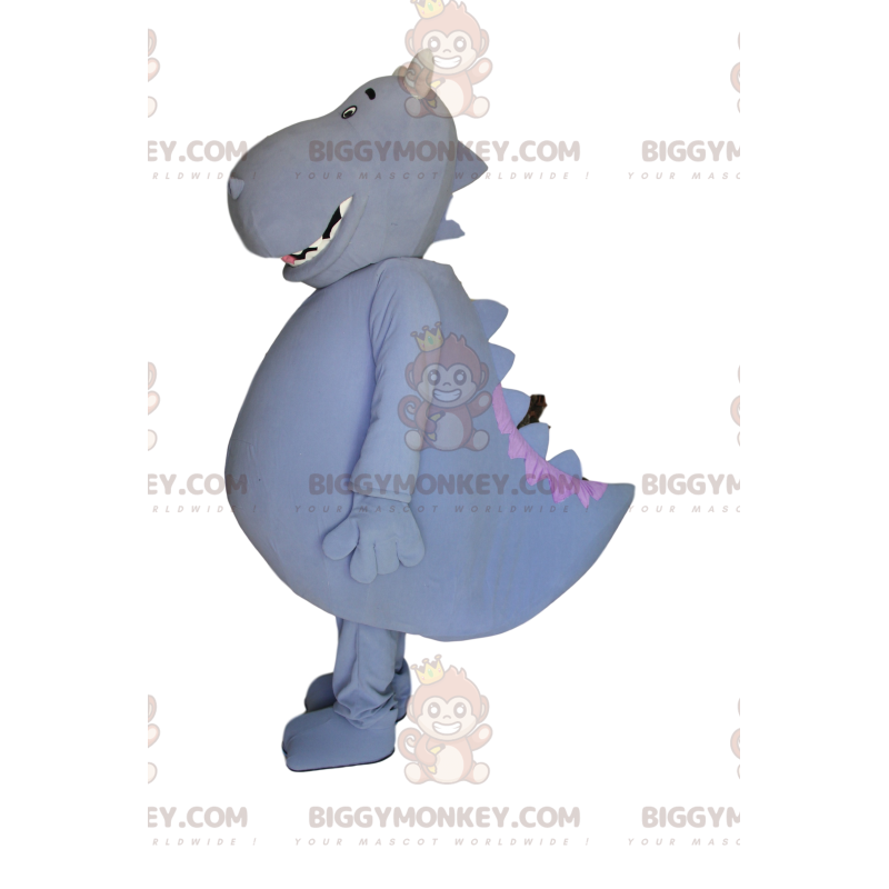 Costume mascotte BIGGYMONKEY™ dinosauro grigio molto entusiasta Costume mascotte BIGGYMONKEY™ dinosauro grigio molto entusiasta
