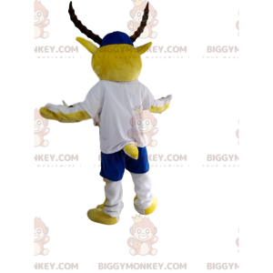 BIGGYMONKEY™ mascottekostuum geel en wit steenbok met blauwe