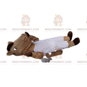 Traje de mascota BIGGYMONKEY™ de caballo marrón y bronceado en ropa deportiva blanca - Mascotas de caballo - BiggyMonkey.com