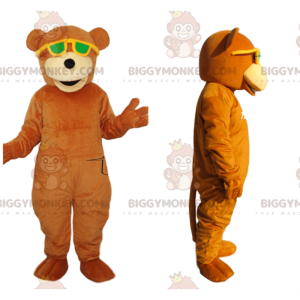BIGGYMONKEY™ Costume da mascotte Orso arancione con occhiali da