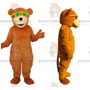 BIGGYMONKEY™ Mascot Costume Orange Bear With Yellow Sunglasses