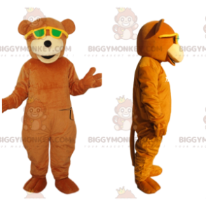  BIGGYMONKEY™ Maskotkostume Orange Bjørn med gule solbriller - Bjørn maskot - BIGGYMONKEY_014018 - BiggyMonkey.com