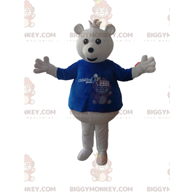BIGGYMONKEY™ Hvid bamsemaskotkostume med blå T-shirt - BIGGYMONKEY™ Hvid bamsemaskotkostume med blå T-shirt -