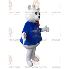 BIGGYMONKEY™ Vit nallebjörnmaskotdräkt med blå t-shirt - Bärmaskot - BIGGYMONKEY_014019 - BiggyMonkey.com