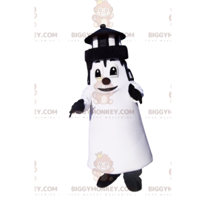 Zwart-wit vuurtoren BIGGYMONKEY™ mascottekostuum. vuurtoren