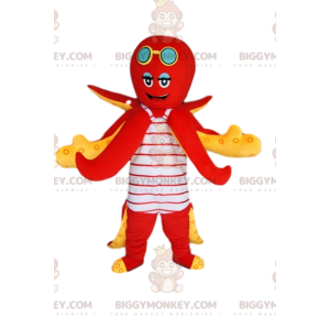 Κόκκινη στολή μασκότ Octopus BIGGYMONKEY™ με ριγέ μαγιό - Μασκότ ψαριών - BIGGYMONKEY_014022 - BiggyMonkey.com