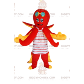 Kostium maskotki w czerwonej ośmiornicy BIGGYMONKEY™ z pasiastym kostiumem kąpielowym - Rybie Maskotki - BiggyMonkey.com