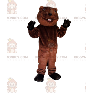 BIGGYMONKEY™ Μασκότ Κοστούμι καφέ κάστορας με τεράστιο χαμόγελο