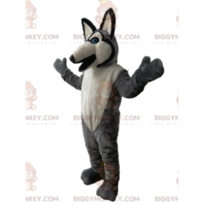 BIGGYMONKEY™ Maskottchenkostüm Grauer und weißer Wolf mit