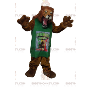 Velmi divoký kostým maskota lva BIGGYMONKEY™ se zeleným dresem