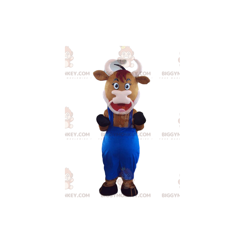 Costume de mascotte BIGGYMONKEY™ de vache marron avec une Costume de mascotte BIGGYMONKEY™ de vache marron avec une